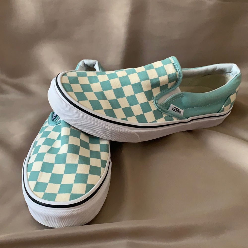 Light blue checkerboard vans